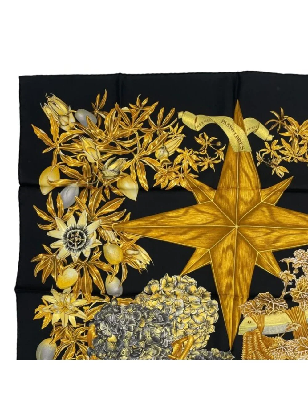 Hermes Scarf Silk Carre 90 Passiflores Passion Flower Black - Picture 2 of 9